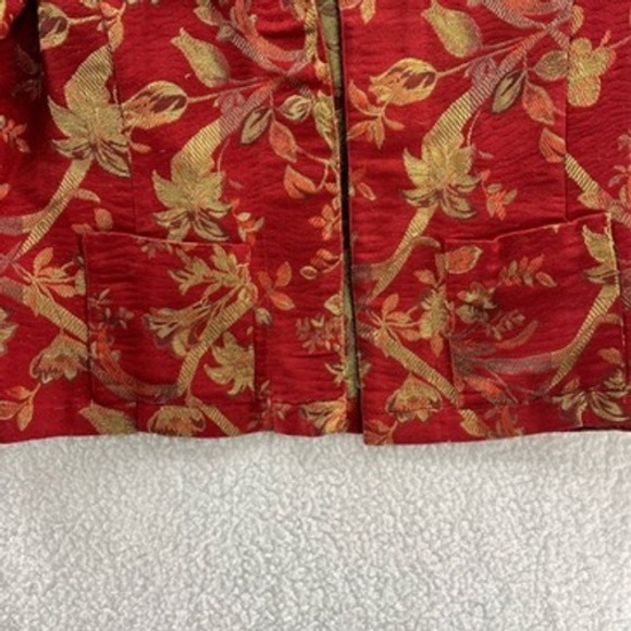 Chicos Red Gold Floral Brocade Mandarin Collar Jacket Blazer Women Size 1 - Picture 3 of 8